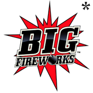 Big Fireworks brand logo with an explosive sign featuring a ticking bomb in red, black, and white. With Big Fireworks, it's go big or go home. Shop online Big Fireworks at Elite Fireworks. We ship Big Fireworks by the case straight to your door.