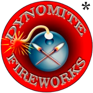 Dynomite Fireworks brand logo with a large explosive bomb featuring red, yellow, black, and white colors. Shop Dynomite Fireworks online at Elite Fireworks. We ship Dynomite Fireworks by the case straight to your door.