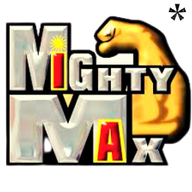 Mighty Max Fireworks brand logo with a strong arm flexing and bold metal-like font featuring a firecracker. Buy Mighty Max Fireworks online at Elite Fireworks. We ship Mighty Max Fireworks by the case to your door.