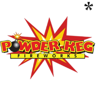 Powder Keg Fireworks brand logo with an explosive sign in bright yellow and red colors, and a ticking bomb. Shop online Powder Keg Fireworks at Elite Fireworks. We ship Powder Keg Fireworks by the case straight to your door.