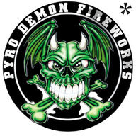 Pyro Demon Fireworks logo featuring green demon with white teeth. Buy Pyro Demon fireworks online at Elite Fireworks. Fireworks shipped by the case to your door.