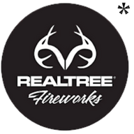 Realtree Fireworks brand logo with white horns against a black background. Made for American outdoor enthusiasts. Shop online Realtree Fireworks at Elite Fireworks. We ship Realtree Fireworks by the case straight to your door.