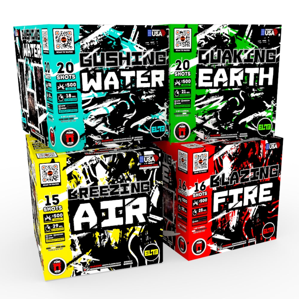 The Elements™  | 71 Shot Box Kit™ - Blazing Fire™ - Breezing Air™ - Gushing Water™ - Quaking Earth™