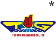 TopGun Fireworks brand logo features a thumbs up, showcasing quality and product variety. The logo features bright blue, yellow, and red colors. Shop online TopGun Fireworks at Elite Fireworks. We ship TopGun Fireworks by the case straight to your door.