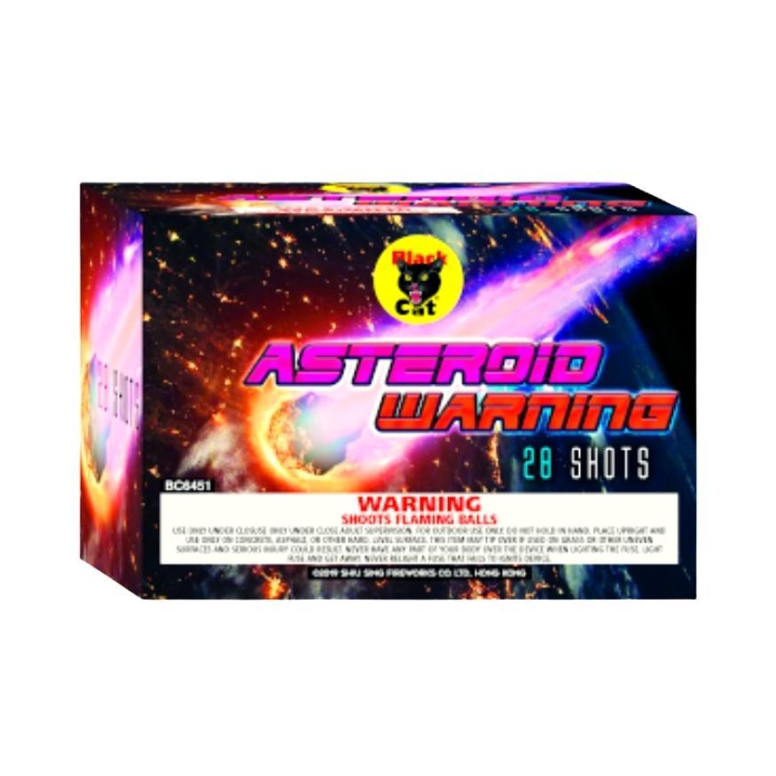 Asteroid Warning | 28 Shot Aerial Repeater by Black Cat Fireworks -Shop Online for Standard Cake at Elite Fireworks!