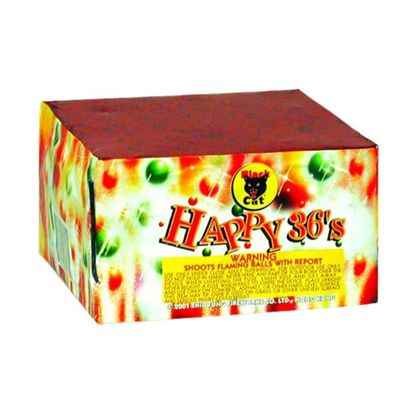 BC Happy 36's | 36 Shot Aerial Repeater by Black Cat Fireworks -Shop Online for Standard Cake at Elite Fireworks!