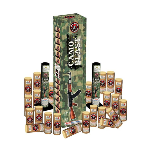 Camo Blast | 24 Break Artillery Shell by Raccoon Fireworks -Shop Online for Large Canister Kit™ at Elite Fireworks!