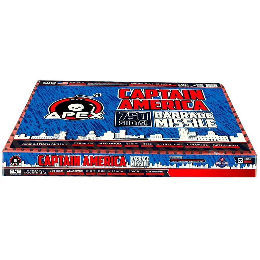 Captain America Barrage Missile™ | 750 Shot Saturn Missile by Apex by Elite!™ -Shop Online for X-tra Large Missile Base™ at Elite Fireworks!