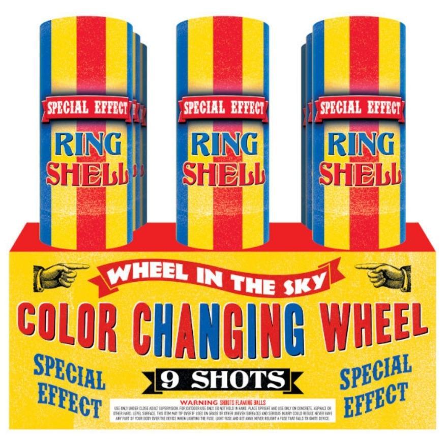 Color Changing Wheel | 9 Shot Aerial Repeater by Powder Keg Fireworks -Shop Online for NOAB Cake at Elite Fireworks!
