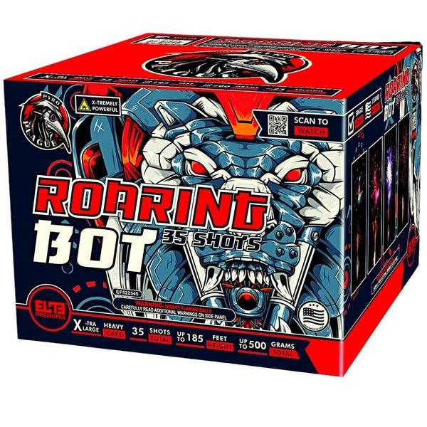 Cyborg Mania | 96 Shot Box Kit™ - Fearless Bot™ - Roaring Bot™ - Stealthy Bot™ by Pyro Plague™ -Shop Online for X-tra Large Cake™ at Elite Fireworks!