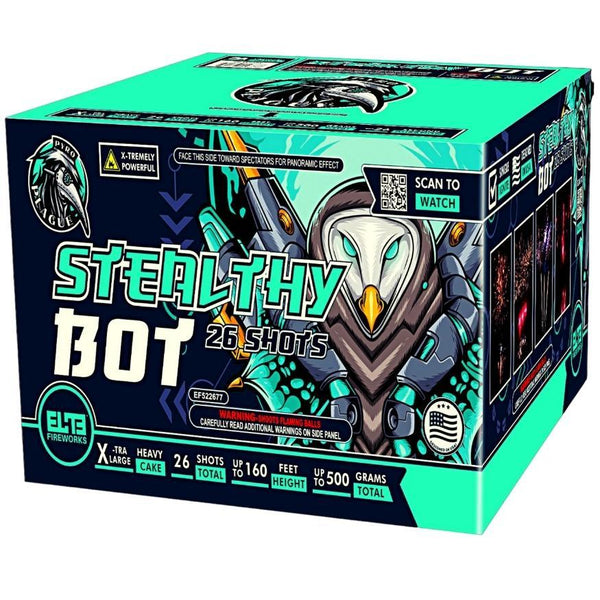 Cyborg Mania | 96 Shot Box Kit™ - Fearless Bot™ - Roaring Bot™ - Stealthy Bot™ by Pyro Plague™ -Shop Online for X-tra Large Cake™ at Elite Fireworks!