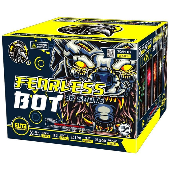 Cyborg Mania | 96 Shot Box Kit™ - Fearless Bot™ - Roaring Bot™ - Stealthy Bot™ by Pyro Plague™ -Shop Online for X-tra Large Cake™ at Elite Fireworks!