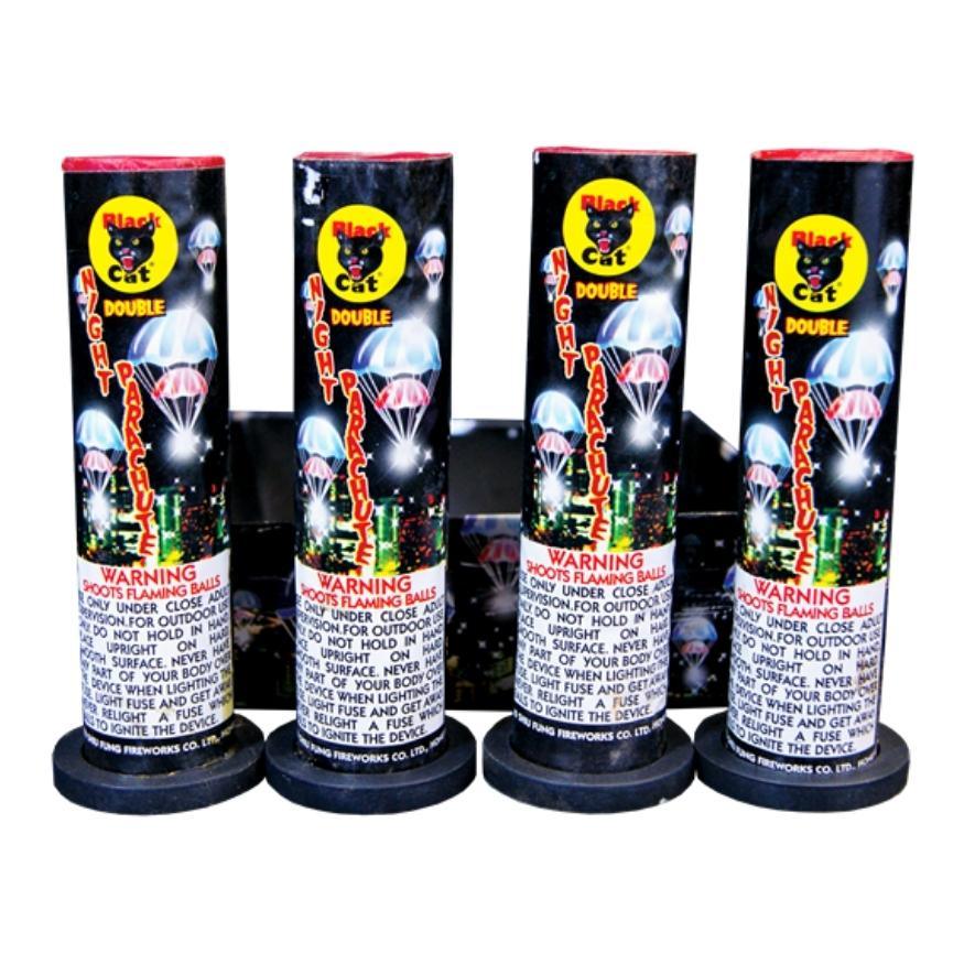 Double Night Parachute | Single Shot Aerial Night Parachute by Black Cat Fireworks -Shop Online for Standard Parachute at Elite Fireworks!