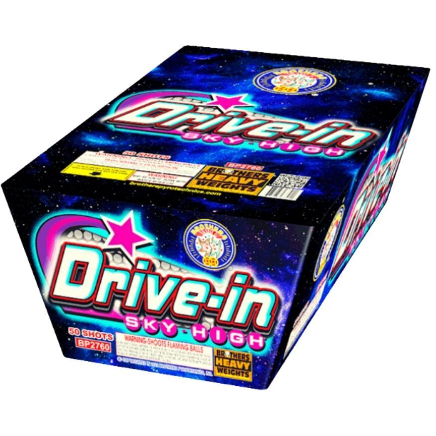 Drive-In | 50 Shot Aerial Repeater by Brothers Pyrotechnics -Shop Online for X-tra Large Cake™ at Elite Fireworks!