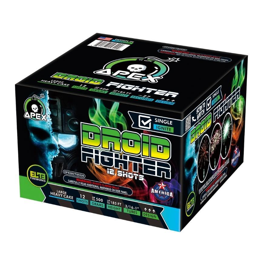 Droid Fighter™ | 12 Shot Aerial Repeater by Apex by Elite!™ -Shop Online for Large Cake at Elite Fireworks!