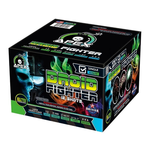 Droid Fighter™ | 12 Shot Aerial Repeater by Apex by Elite!™ -Shop Online for Large Cake at Elite Fireworks!