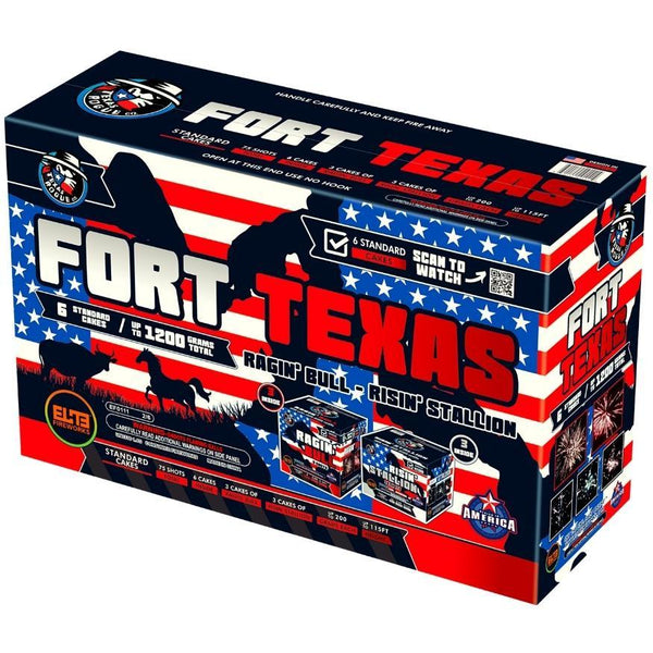 Fort Texas™ ｜75 Shot Box Kit™ - Ragin' Bull™ - Risin' Stallion™ by Texas Rogue Co.™ -Shop Online for Standard Cake at Elite Fireworks!