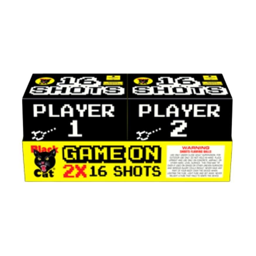Game On | 32 Shot Sleeve Kit™ - Player 1 - Player 2 by Black Cat Fireworks -Shop Online for Standard Cake at Elite Fireworks!
