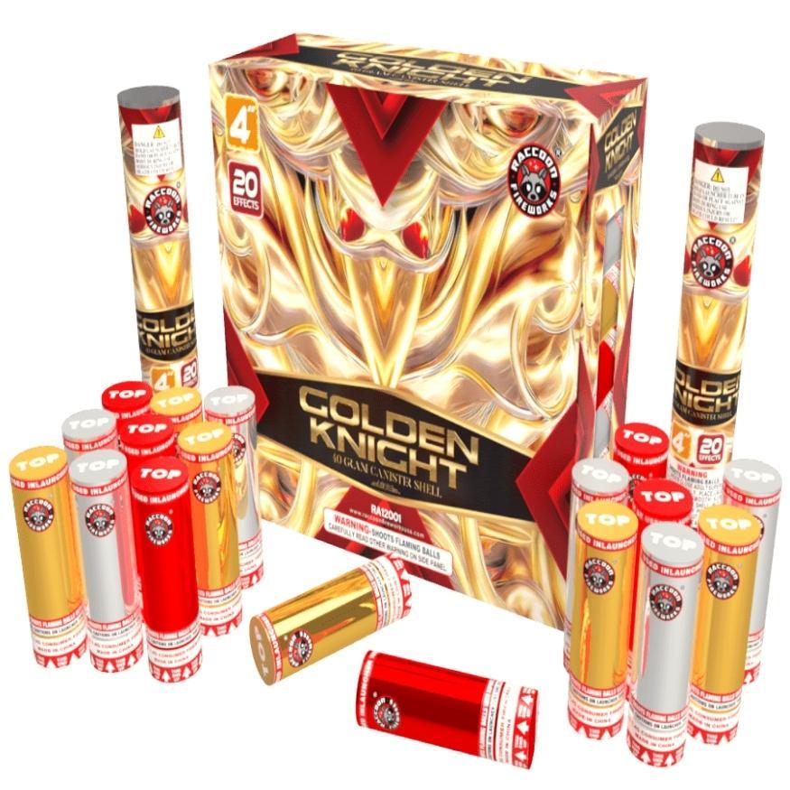 Golden Knight | 20 Break Artillery Shell by Raccoon Fireworks -Shop Online for Large Canister Kit™ at Elite Fireworks!