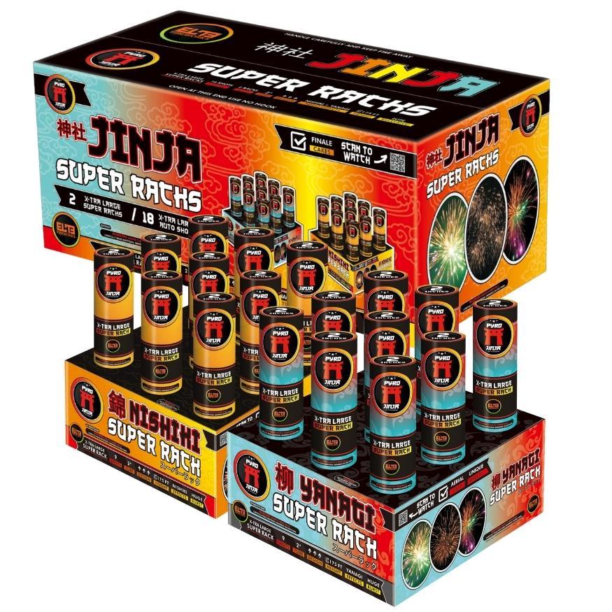 Jinja Super Racks™ | 18 Shot Box Kit™ - Nishiki Super Rack™ - Yanagi Super Rack™ by Pyro Jinja® -Shop Online for NOAB Cake at Elite Fireworks!