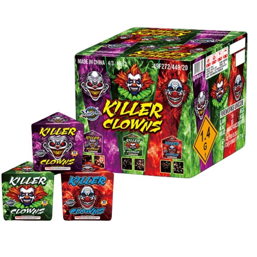 Killer Clown | 180 Shot Box Kit™ - Red Clown - Green Clown - Purple Clown by Pyro Diablo -Shop Online for Standard Cake at Elite Fireworks!