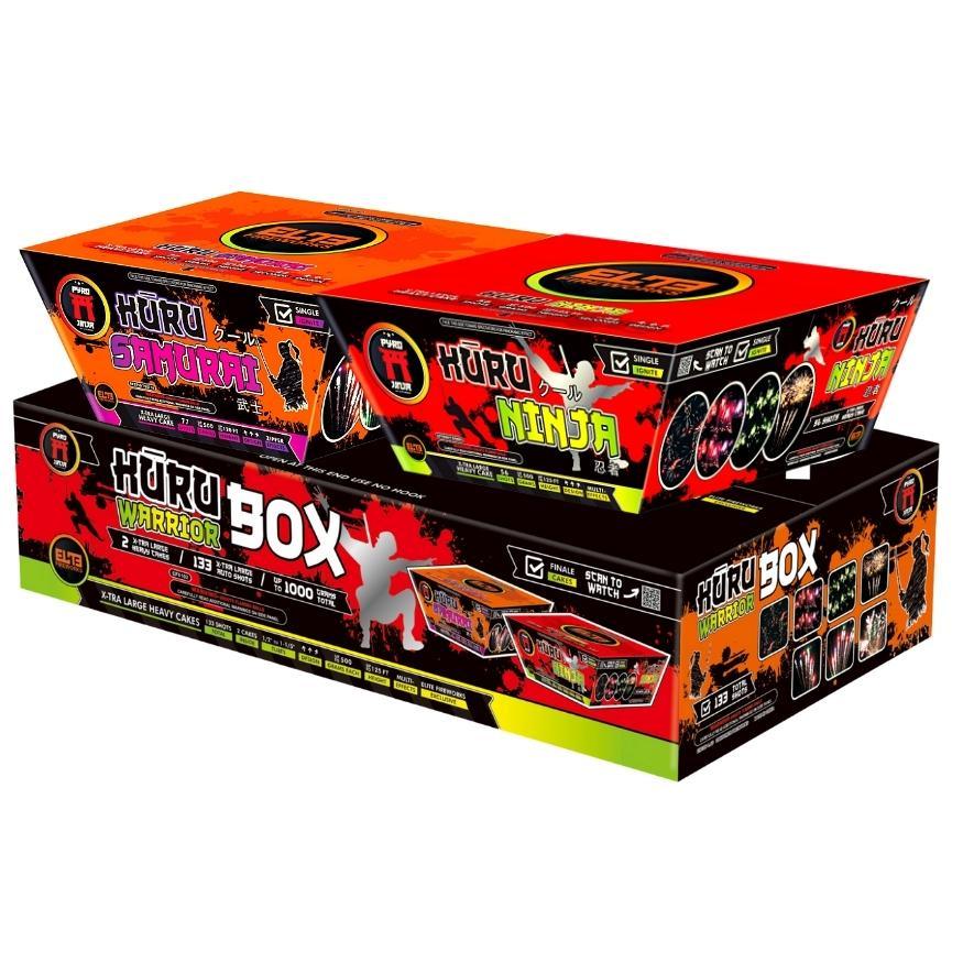 Kūru Warrior Box™ | 133 Shot Box Kit™ - Kūru Ninja™ - Kūru Samurai™ by Pyro Jinja® -Shop Online for X-tra Large Cake™ at Elite Fireworks!