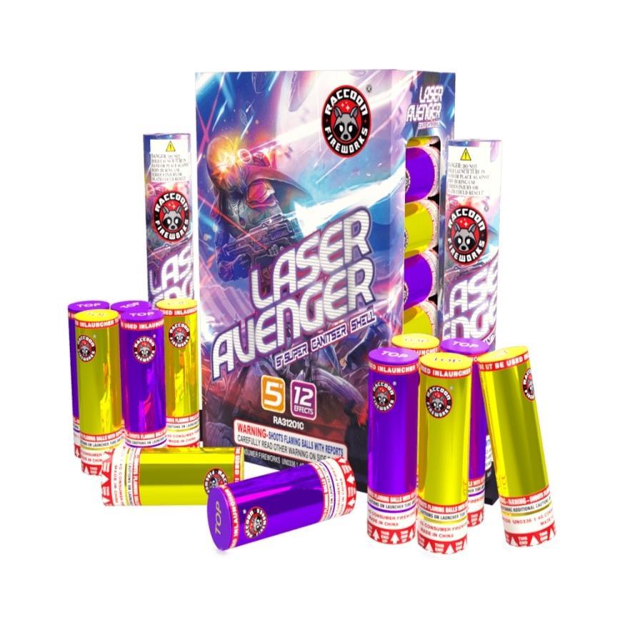 Laser Avenger | 12 Break Artillery Shell by Raccoon Fireworks -Shop Online for X-tra Large Canister Kit™ at Elite Fireworks!
