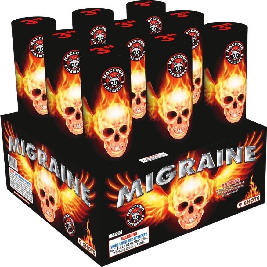 Migraine | 9 Shot Aerial Repeater by Raccoon Fireworks -Shop Online for NOAB Cake at Elite Fireworks!