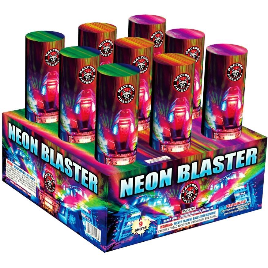 Neon Blaster | 9 Shot Aerial Repeater by Raccoon Fireworks -Shop Online for NOAB Cake at Elite Fireworks!