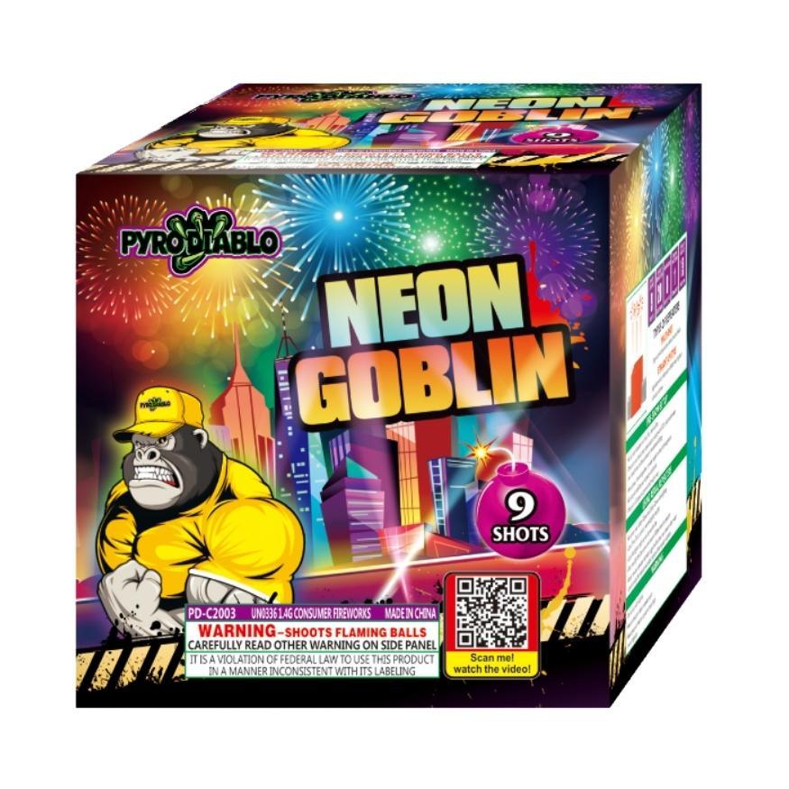 Neon Goblin | 9 Shot Aerial Repeater by Pyro Diablo -Shop Online for Standard Cake at Elite Fireworks!