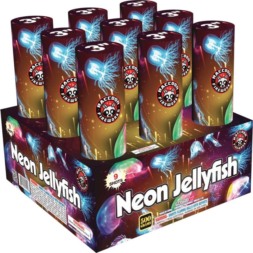 Neon Jellyfish | 9 Shot Aerial Repeater by Raccoon Fireworks -Shop Online for NOAB Cake at Elite Fireworks!