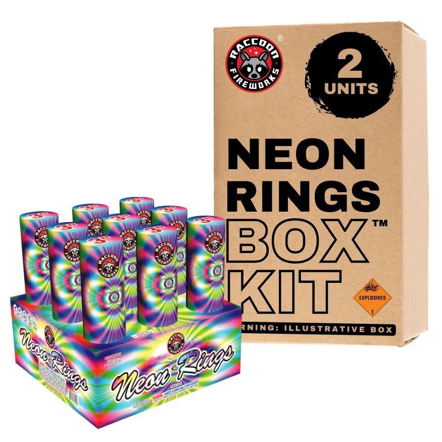 Neon Rings | 9 Shot Aerial Repeater by Raccoon Fireworks -Shop Online for NOAB Cake at Elite Fireworks!