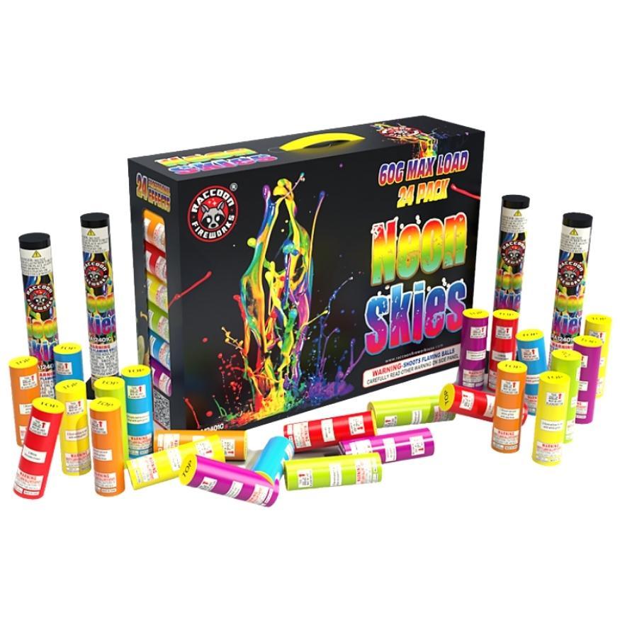 Neon Skies | 24 Break Artillery Shell by Raccoon Fireworks -Shop Online for Large Canister Kit™ at Elite Fireworks!