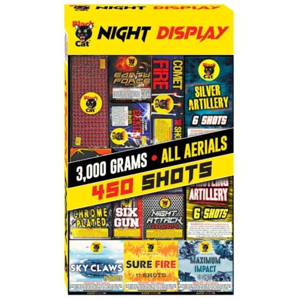 Night Display | All Aerial Repeater and Shell Variety Assortment by Black Cat Fireworks -Shop Online for X-tra Large Select Kit™ at Elite Fireworks!