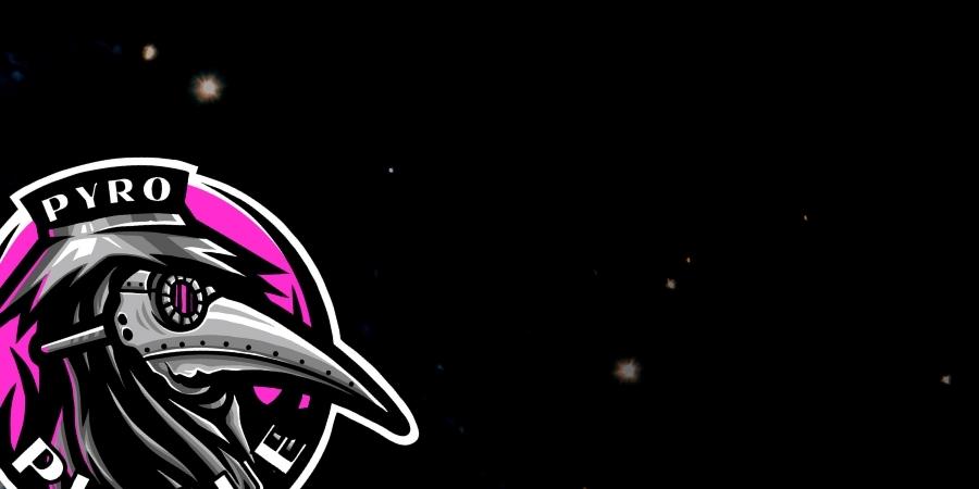 Pyro Plague Fireworks logo with the Plague Doctor in silver metallic colors and pink and black. Click to shop Pyro Plague Fireworks products available at Elite Fireworks. Explosive fireworks backdrop.