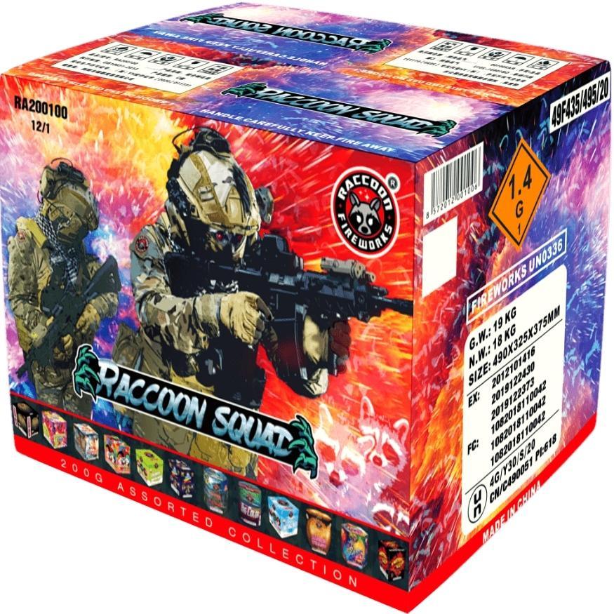 Raccoon Squad | 214 Shot Box Kit™ by Raccoon Fireworks -Shop Online for Standard Cake at Elite Fireworks!
