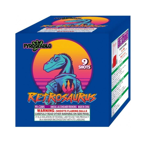 Retrosaurus | 9 Shot Aerial Repeater by Pyro Diablo -Shop Online for Standard Cake at Elite Fireworks!