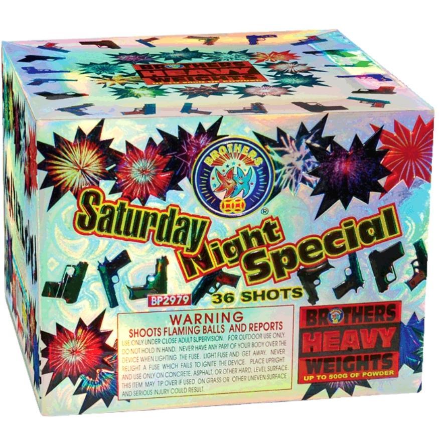Saturday Night Special | 36 Shot Aerial Repeater by Brothers Pyrotechnics -Shop Online for X-tra Large Cake™ at Elite Fireworks!
