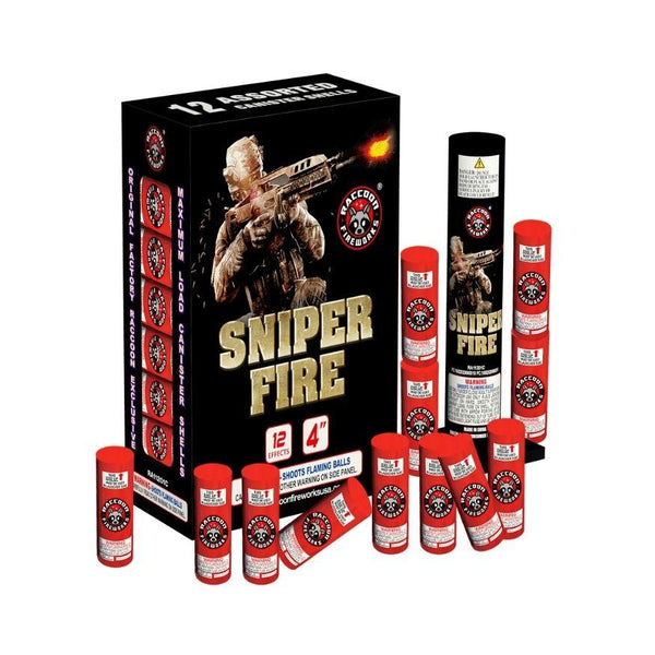 Sniper Fire | 12 Break Artillery Shell by Raccoon Fireworks -Shop Online for Large Canister Kit™ at Elite Fireworks!