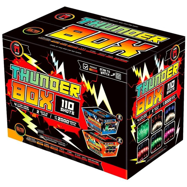 Thunder Box™ | 110 Shot Box Kit™ - Booming Thunder™ - Strobing Thunder™ by Pyro Jinja® -Shop Online for X-tra Large Cake™ at Elite Fireworks!