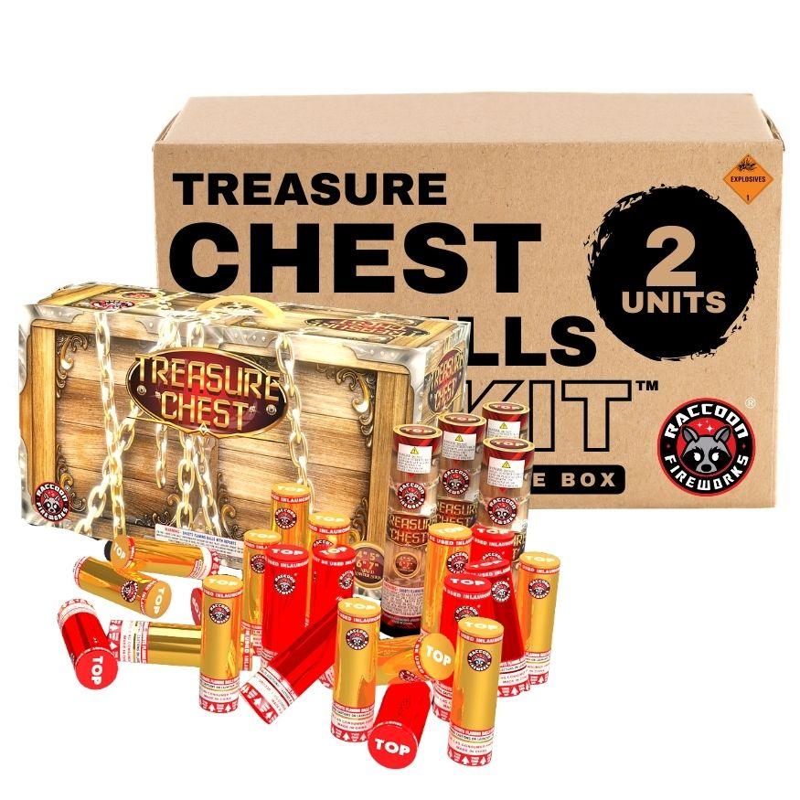 Treasure Chest | 48 Break Artillery Shell by Raccoon Fireworks -Shop Online for XX-tra Large Canister Kit™ at Elite Fireworks!