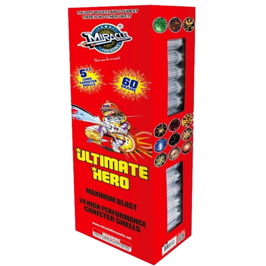 Ultimate Hero | 24 Break Artillery Shell by Miracle Fireworks -Shop Online for X-tra Large Canister Kit™ at Elite Fireworks!