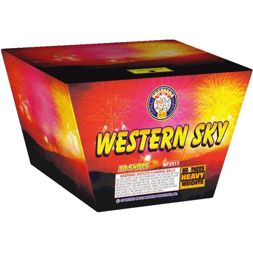 Western Sky | 30 Shot Aerial Repeater by Brothers Pyrotechnics -Shop Online for X-tra Large Cake™ at Elite Fireworks!