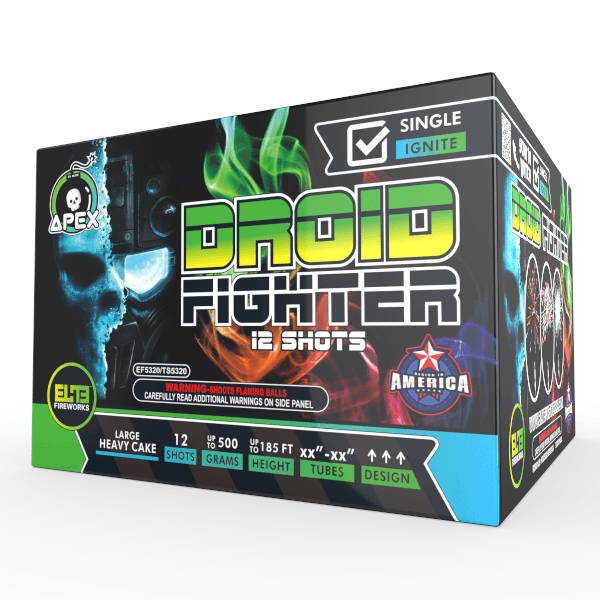 Droid Fighter™ | 12 Shot Aerial Repeater by Apex by Elite!™ -Shop Online for Large Cake at Elite Fireworks!